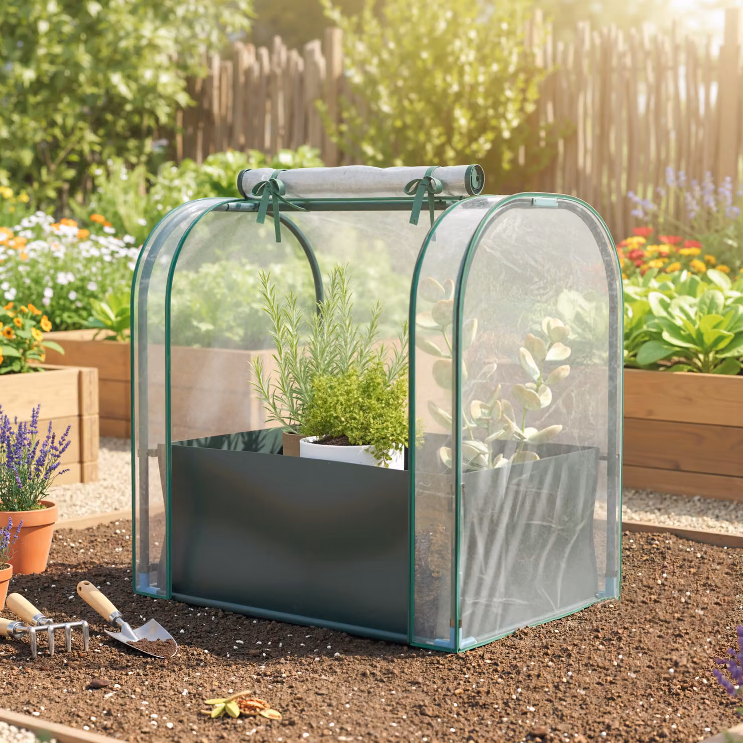 Mini Serra Outsunny con Borsa per Coltivazione e Porta Avvolgibile, Verde Scuro, L: 68 cm, P: 50 cm, H: 70 cm – 2