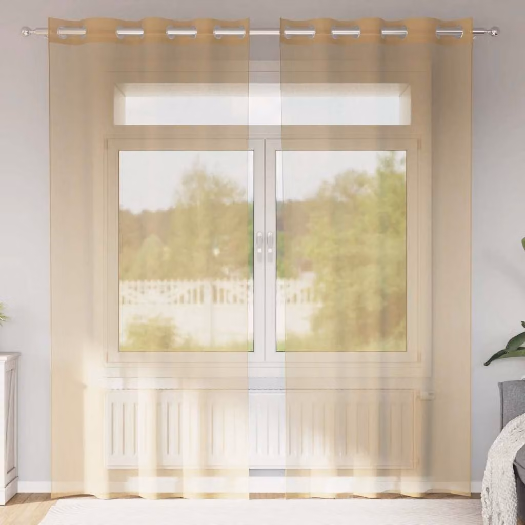 Set di 2 tende in voile semi-trasparenti vidaXL color sabbia con occhielli in poliestere