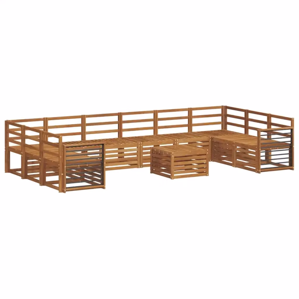 Set di divani da esterno vidaXL in legno di acacia marrone con cuscini, composizione a L con tavolino da caffè, 11 pezzi – 2