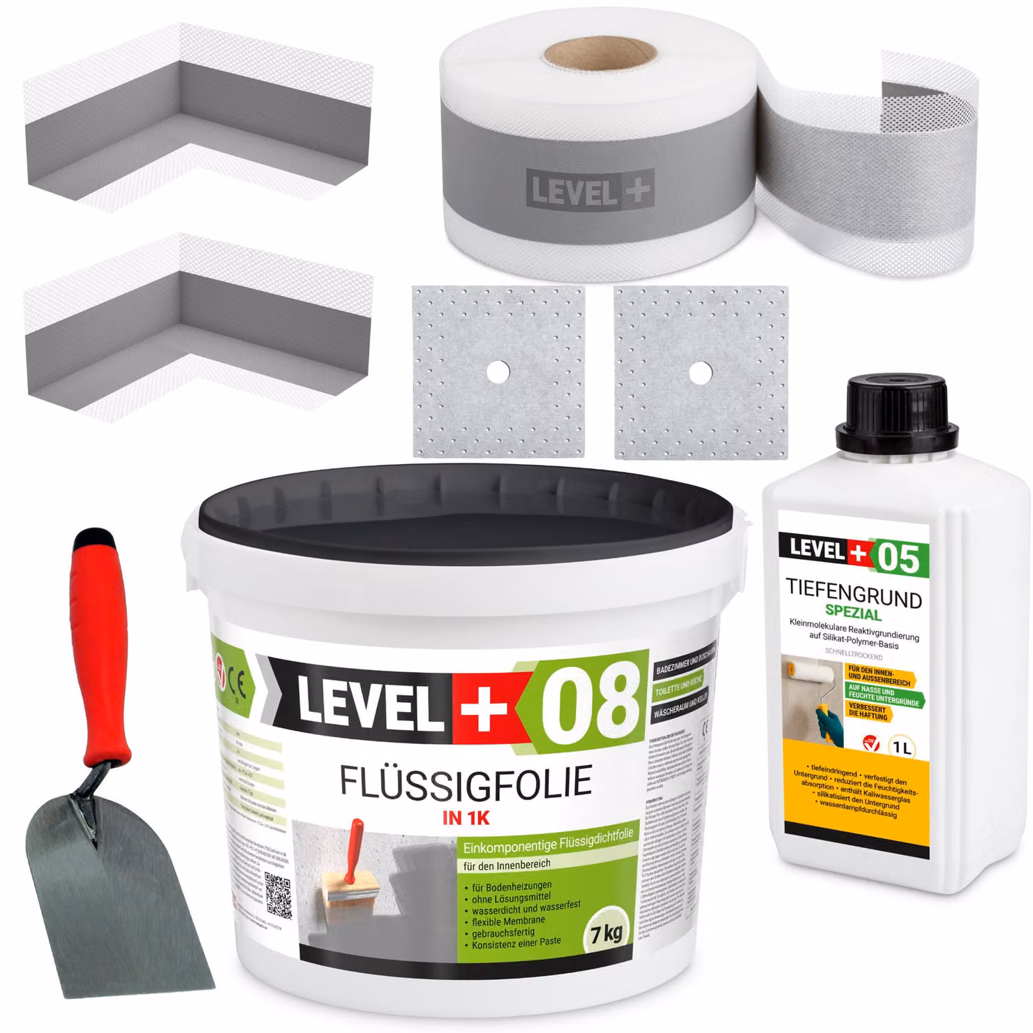 Set di sigillatura pellicola liquida 7kg nastro sigillante cazzuola gratuita bagno doccia LEVEL+ SET09