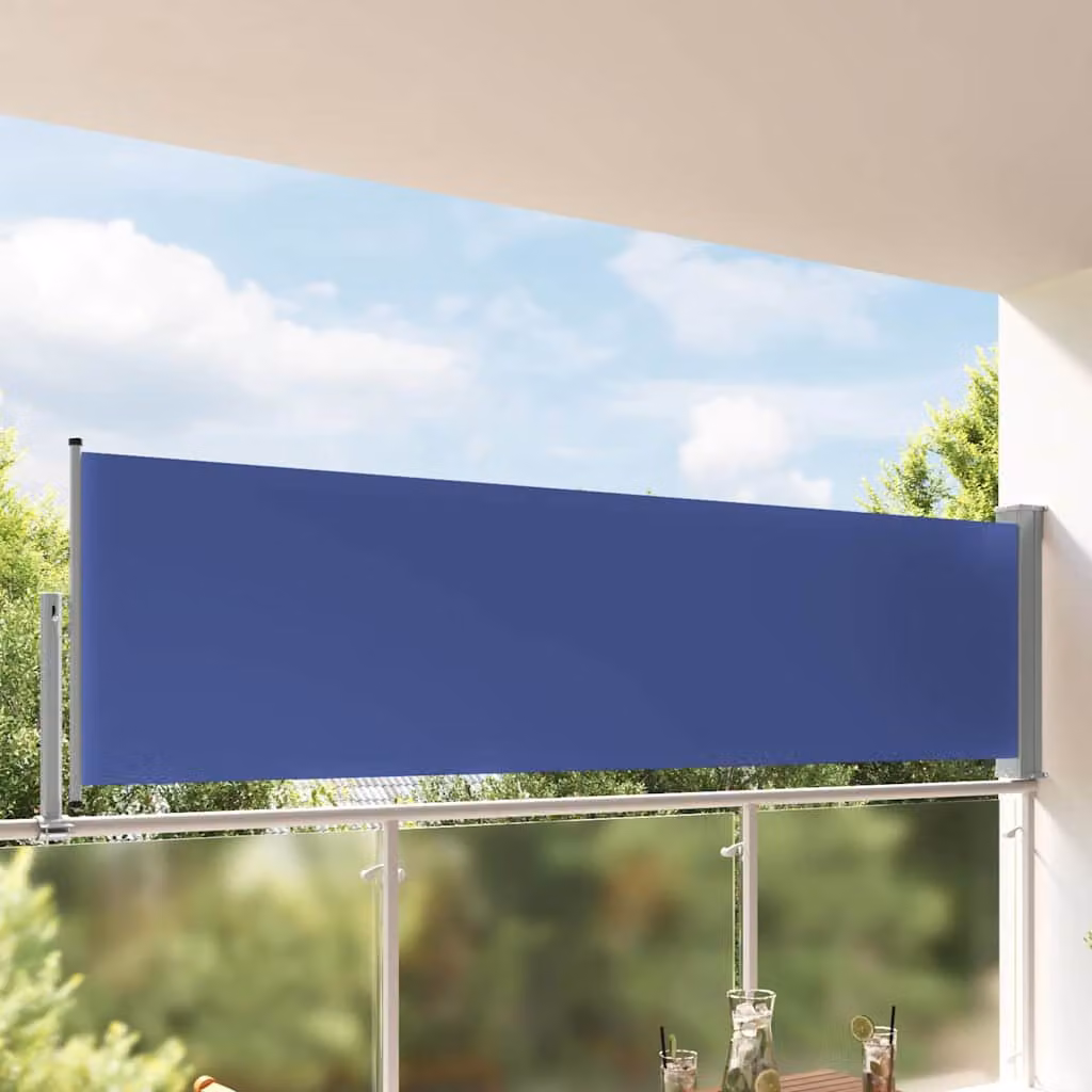 Tenda Laterale Retrattile vidaXL per Patio in Poliestere e Acciaio, Blu, L: 300 cm, H: 100 cm