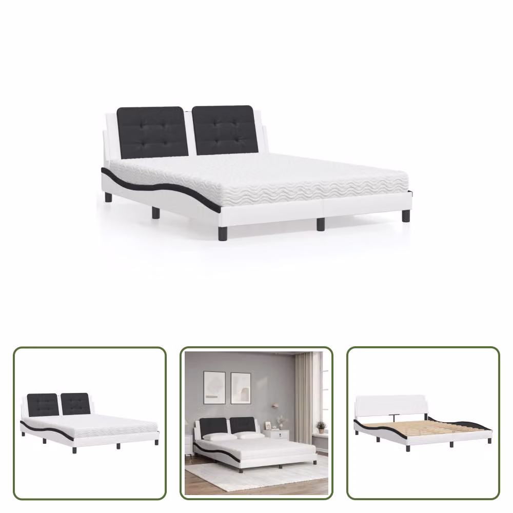 The Living Store Letto con materasso bianco e nero 160x200 cm in ecopelle