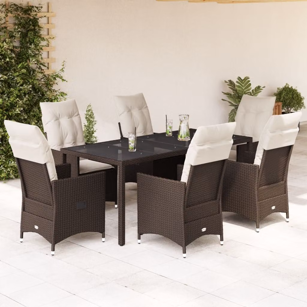 Maison Exclusive - Set da pranzo da giardino 7 pezzi con cuscini marroni in polyrattan