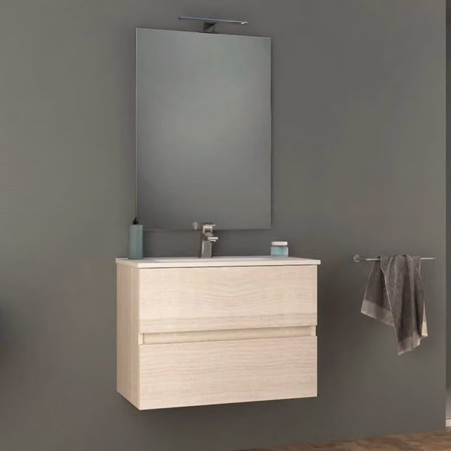 Mobile Bagno Sospeso 74 cm Lavabo e Specchio Tavassi Giove Rovere Bianco