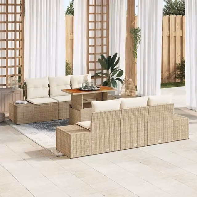 Set Divano da Giardino 7 pz Beige polyrattan 3349910