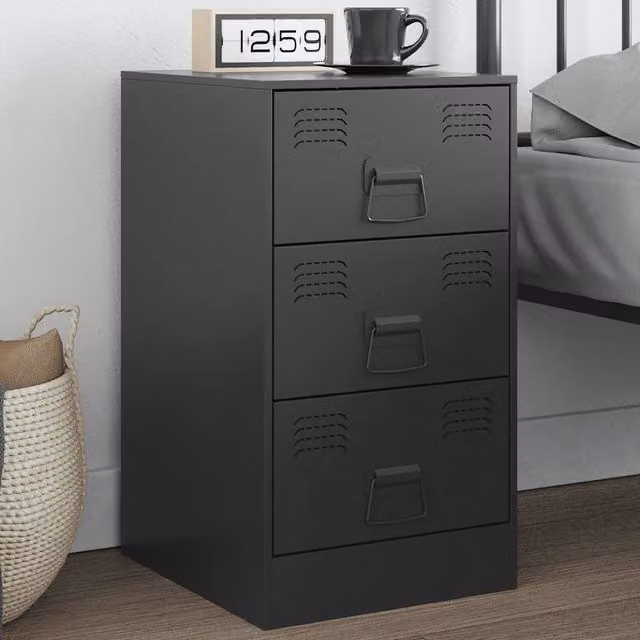Comodino moderno vidaXL in metallo nero opaco, sospeso, L: 34,5 cm, P: 39 cm, H: 62 cm – 1