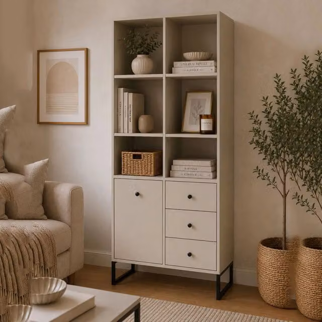 Madia Lerena, Credenza 3 Cassetti, 77x33x180h cm Beige Cashmere