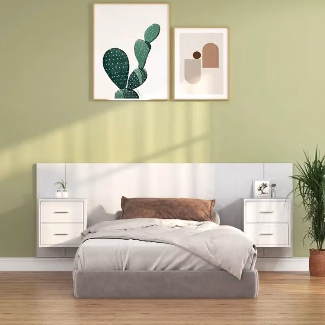 Testiera per Letto con Comodini in Legno Multistrato Bianco 3115684
