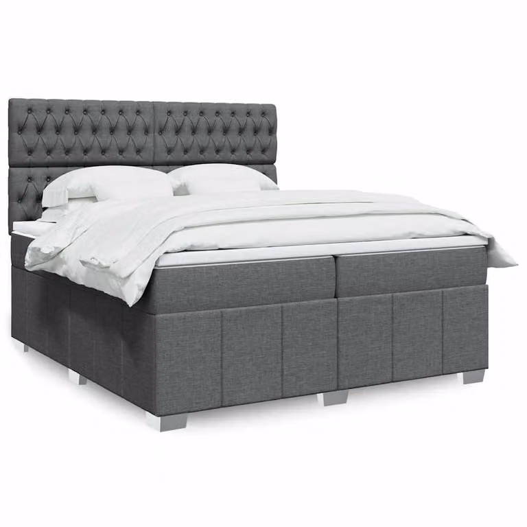 vidaXL Letto Ibrido con Materasso e Giroletto in Tessuto Grigio e Bianco 200x200 cm