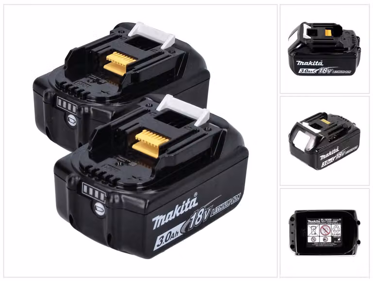 Makita BL 1830 B Set 2x Batterie 18 V 3,0 Ah / 3000 mAh ( 2x 197599-5 ) con indicatore LED - originale, no replica