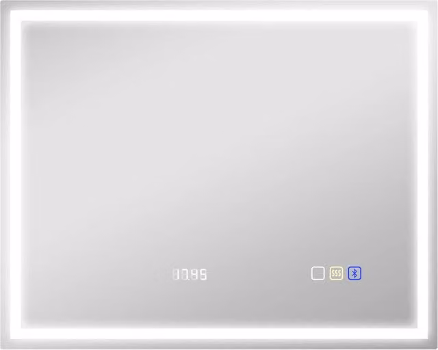Badspiegel mit Beleuchtung 100x80 cm LED Spiegel Uhr Silber
