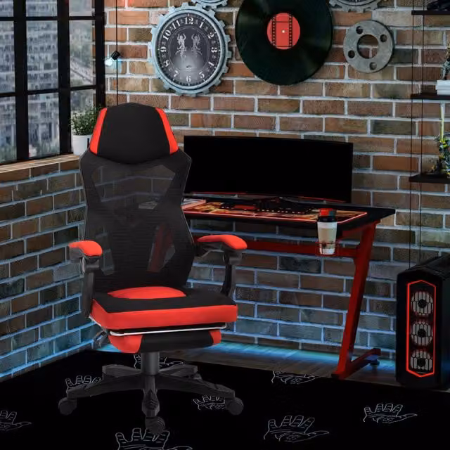 Sedia da gaming 58x63x112-122 cm ergonomica reclinabile con poggiapiedi in poliestere nera