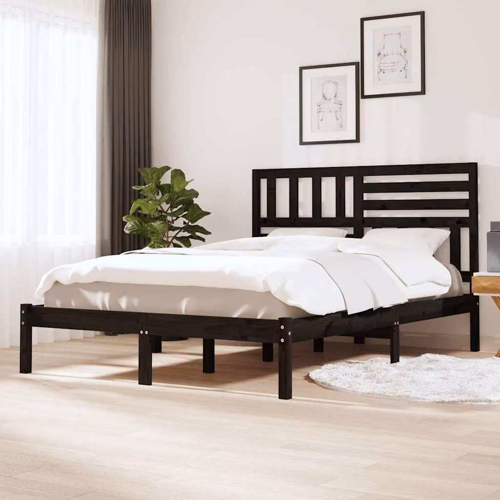 Giroletto vidaXL in legno massello di pino nero con doghe fisse L/P/H: 140 x 190 cm