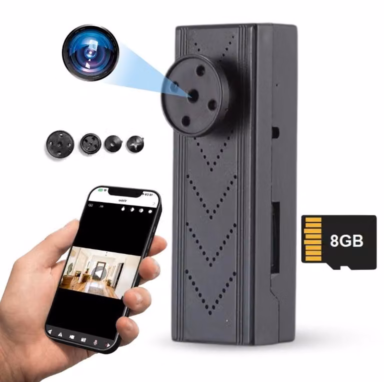 Mini Camera a bottone iUni IP131, Wi-Fi, visualizzazione 4K, scheda microSD 8GB