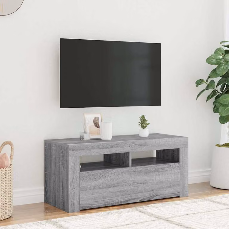 vidaXL Mobile Porta TV Moderno con Luci LED Integrate Grigio, L 90 cm, P 35 cm, H 40 cm