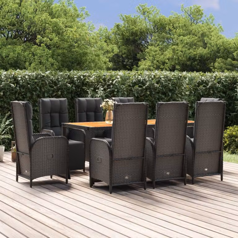 Maison Exclusive - Set da pranzo da giardino 9 pezzi con cuscini in polyrattan nero