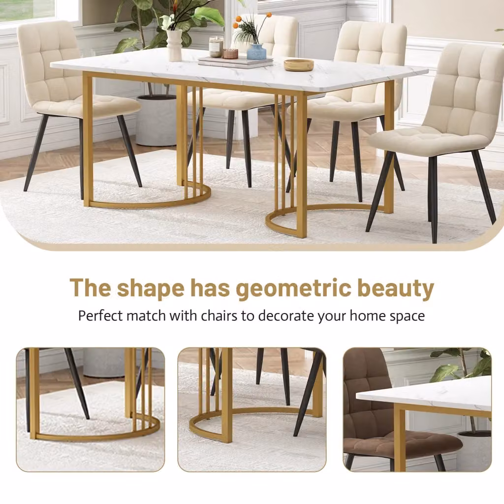 Tavolo da pranzo rettangolare OKWISH moderno in MDF e metallo con finitura lucida bianca, L: 140 cm, P: 80 cm, H: 75 cm – 2