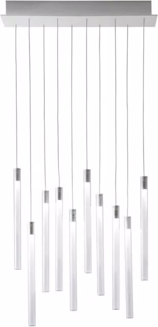 Lampada a sospensione lineare Fabbian Multispot Tooby con LED dimmabile e vetro trasparente color argento