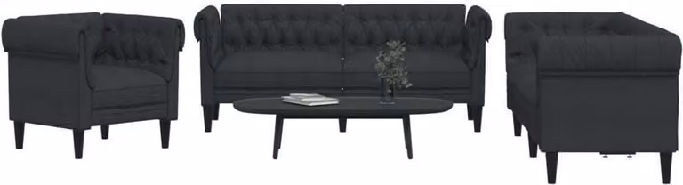 Maison Exclusive - Set divano 3 pezzi in tessuto nero