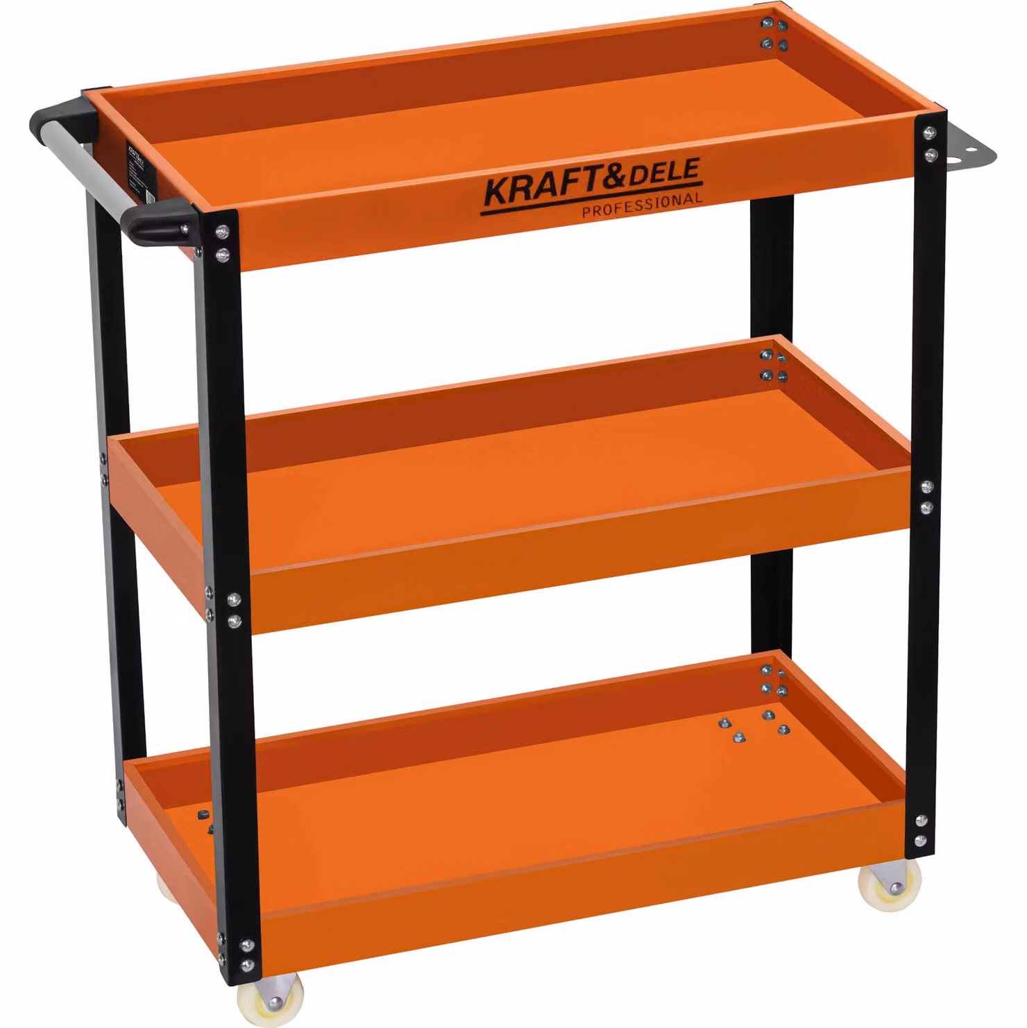 KRAFT&DELE | Carrello portautensili, su ruote, a 3 ripiani, carrello a ripiani con 3 piani di carico, carrello su ruote, carrello di trasporto, carrello di montaggio, carrello a piattaforma