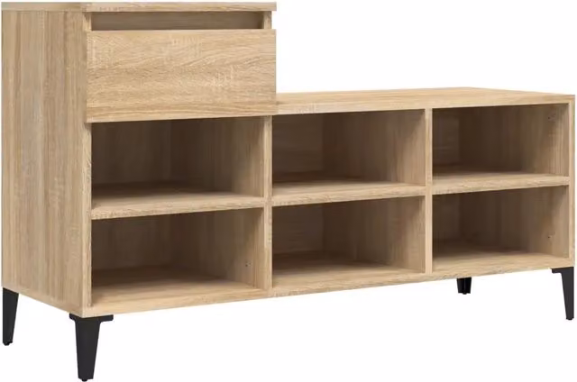 Scarpiera moderna HELLOSHOP26 con vano contenitore in legno composito rovere e metallo, colore marrone, L/P/H: 102 x 36 x 60 cm – 1