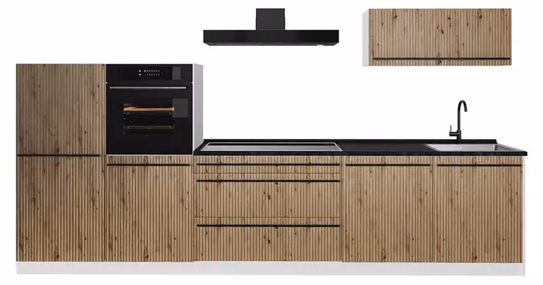 Cucina componibile Vicco R-Line Rovere artigianale/Bianco 340 cm piano di lavoro Antracite, Model 67309