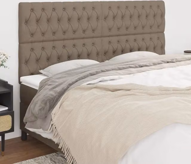 Testiera per letto imbottita vidaXL in tessuto beige con struttura in legno di larice L: 200 cm, P: 7 cm, H: 118/128 cm