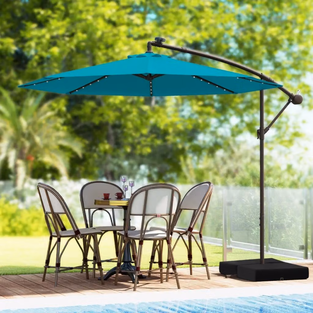 Ombrellone pendente da 3m con 32 luci LED a pannello solare e sacco di sabbia, colore azzurro/turchese – 2