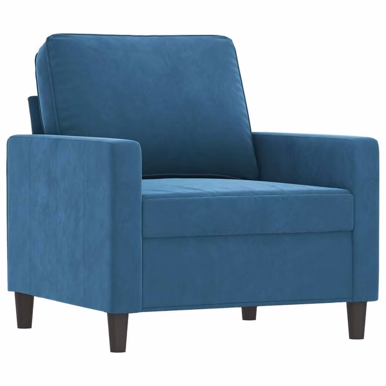 Set di Divani 3 pz con Cuscini Blu in Velluto