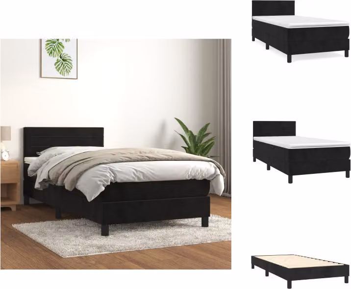 vidaXL Letto a molle con materasso nero 90x190 cm in velluto - Letti & Reti
