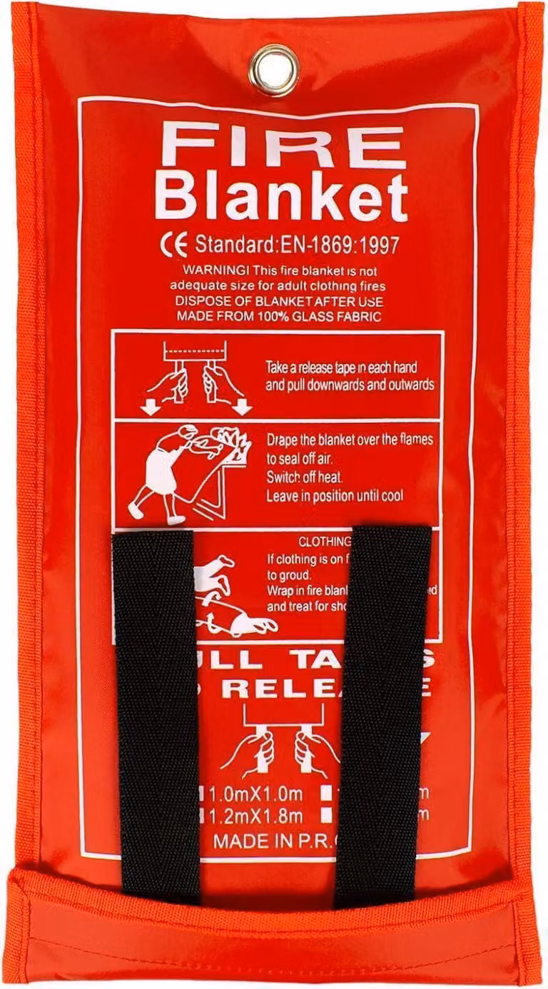 Coperta ignifuga di emergenza, per vie di fuga e sicurezza, da utilizzare in casa, a scuola o in magazzino. Dimensioni: 1,2m x 1,2m