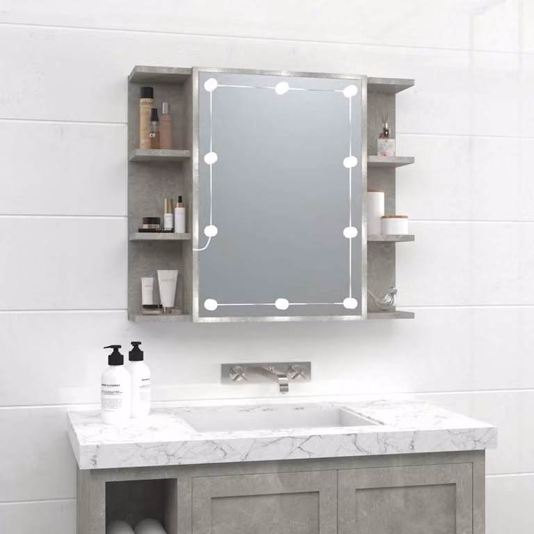 Armadietto da bagno con specchio e illuminazione LED vidaXL, Grigio, L: 70 cm, P: 16,5 cm, H: 60 cm