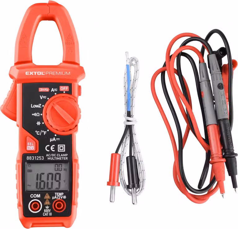 Extol Premium 8831253 Multimetro digitale, pinza amperometrica, corrente e tensione AC/DC, True RMS, LowZ, selezione automatica del campo di misura