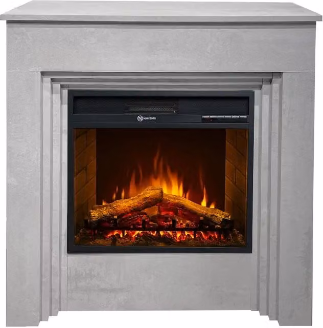 Bellini - Camino Elettrico Da Terra con Effetto Fiamma 96x96x35 cm in Legno Effetto Cemento