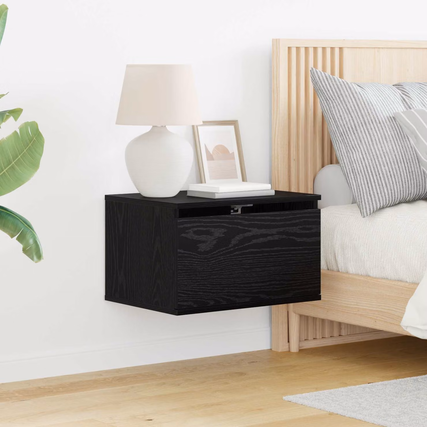 Set di 2 comodini sospesi vidaXL in stile rustico nero opaco L 50 cm x P 36 cm x H 30 cm