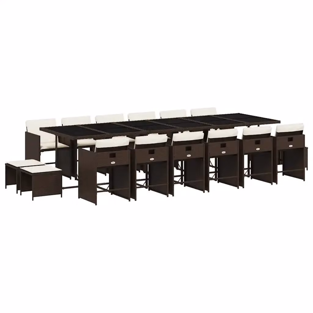 vidaXL Set da Pranzo da Giardino 17 pz in Polyrattan Marrone con Cuscini e Tavolo in Vetro – 2