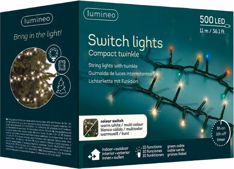 Ghirlanda LED compatta multicolore lampeggiante - bianco caldo 14m 500l