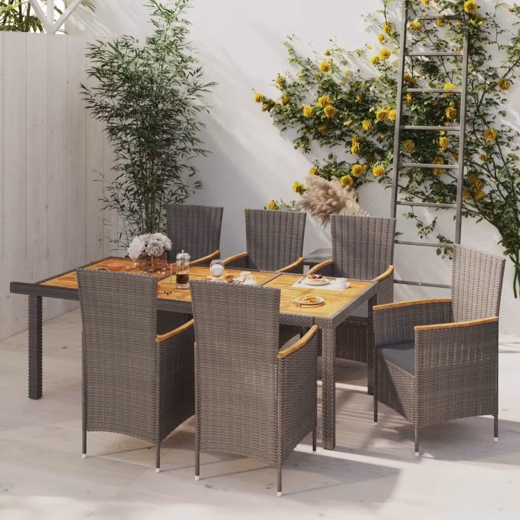 Maison Exclusive - Set da pranzo da giardino 7 pezzi con cuscini in polyrattan grigio