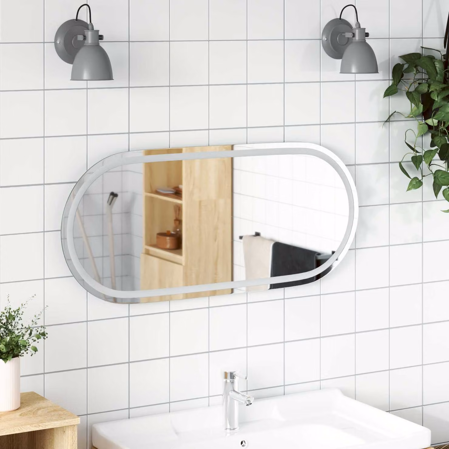 Specchio da bagno moderno vidaXL con illuminazione LED in vetro temperato, L 100 cm x P 45 cm