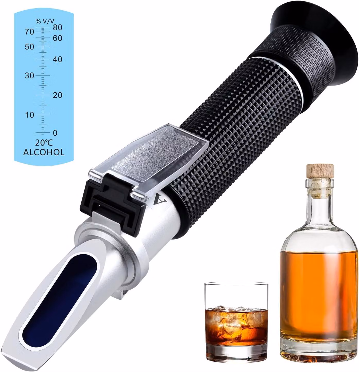 Rifrattometro per alcol, da 0% a 80%, ideale per distillati, strumento di misurazione compatto, adatto per la distillazione