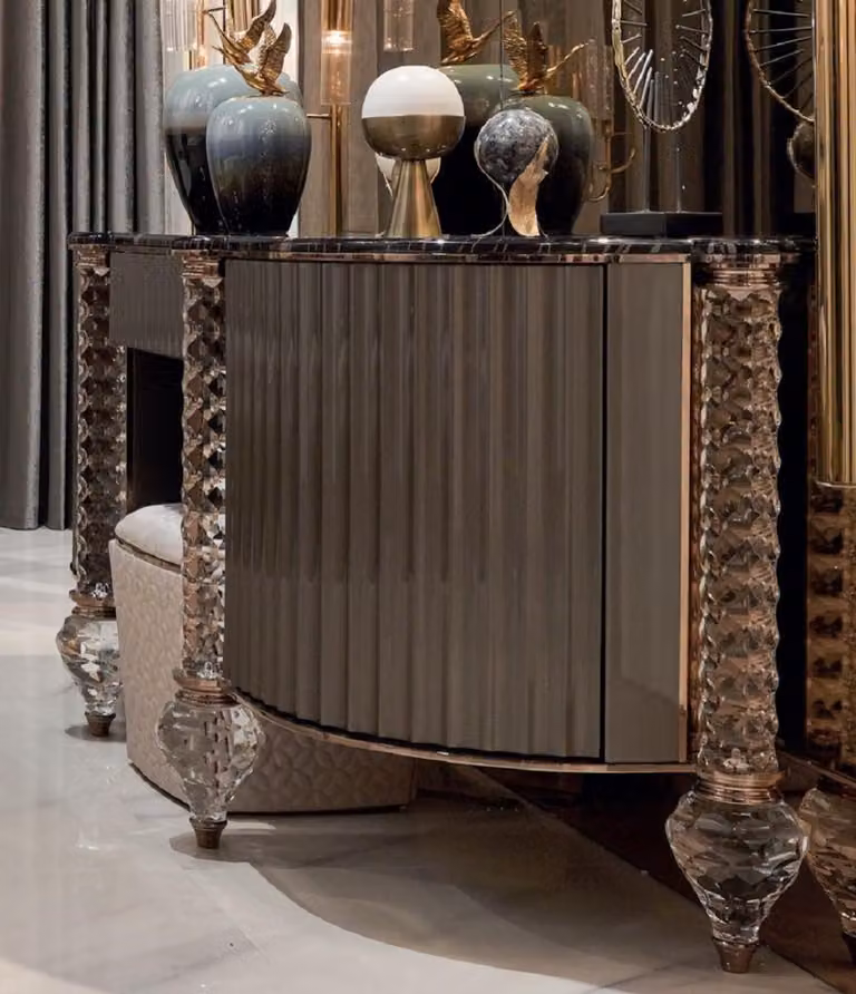Casa Padrino - Comodino Art Deco nero/grigio/rame 188 x 60 x h. 89 cm - Comodino con piano in finto marmo - Mobili da camera Art Deco - Mobili da camera