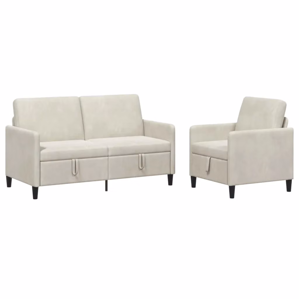 Set di 2 divani moderni vidaXL con contenitore beige in tessuto e struttura in metallo e MDF – 2