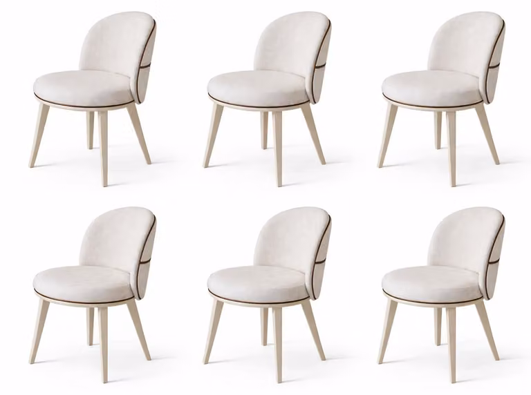 Set di sedie bianche per sala da pranzo, composto da 6 sedie imbottite, ideale per l'arredamento della sala da pranzo