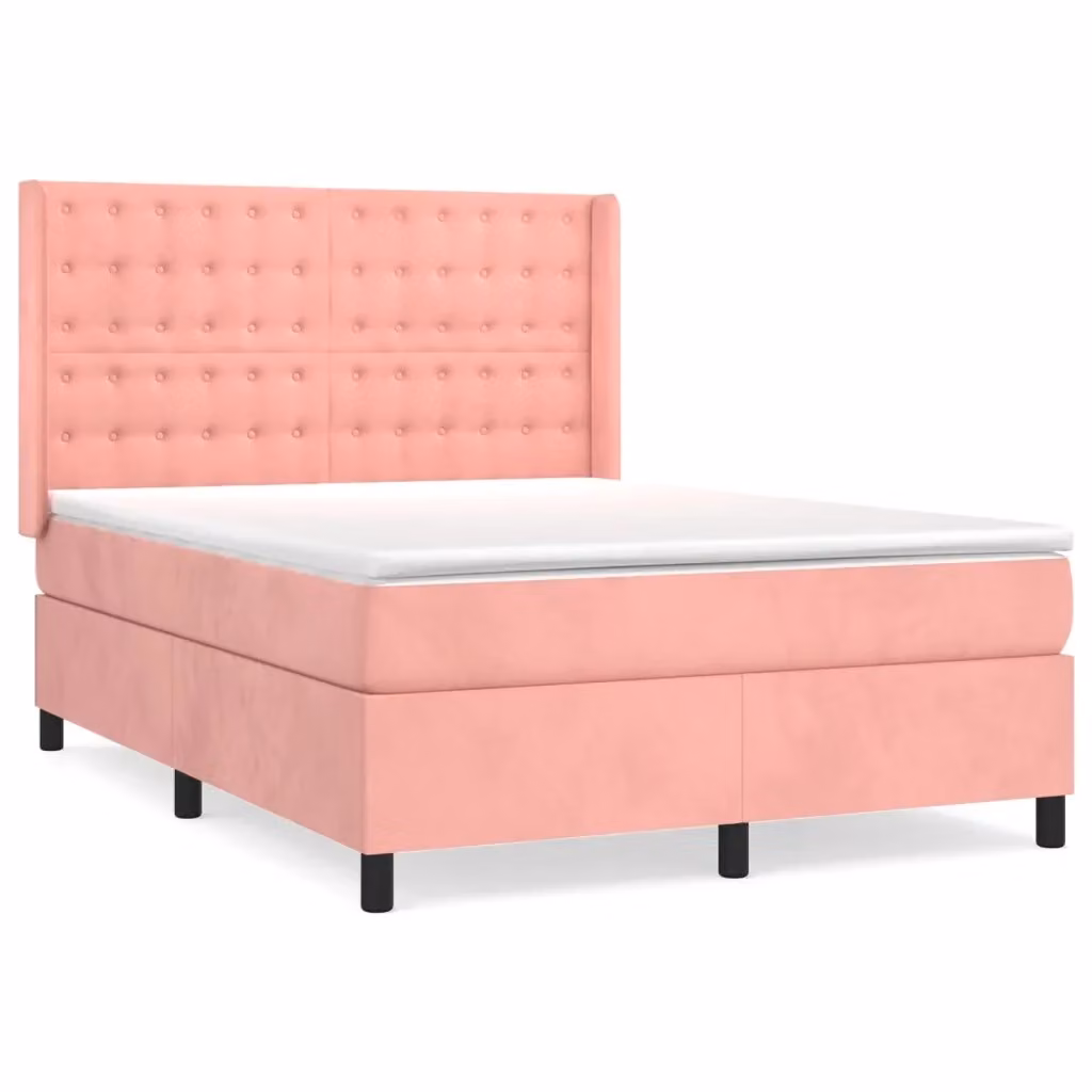 Letto con Giroletto a Molle e Materasso Ibrido vidaXL in Velluto Rosa e Bianco L/P/H: 203 x 147 x 128 cm – 2