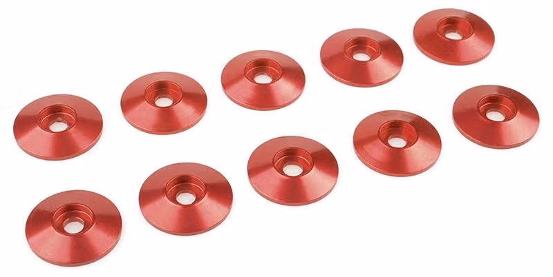 Rondella in alluminio G-Force per viti a testa bombata M3, diametro esterno (AD) 15 mm, colore rosso, confezione da 10 pezzi / GF-0407-035