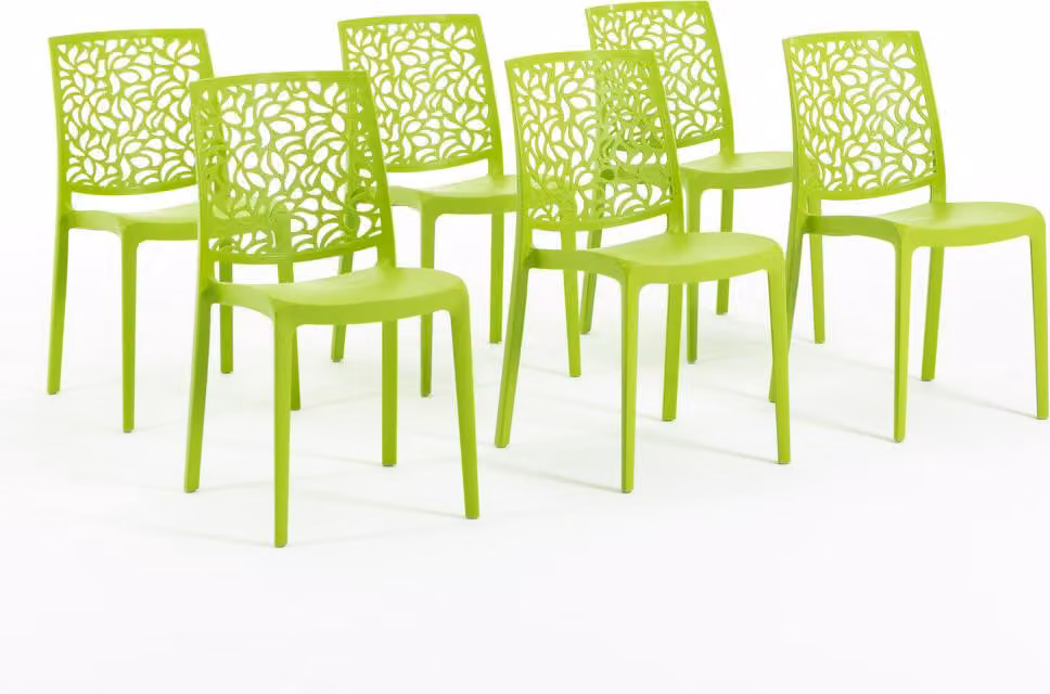 set di 6 sedie impilabili in polipropilene con fibra di vetro per uso esterno e giardino, bar e ristorante, cucina design moderno - ANNA - Lime