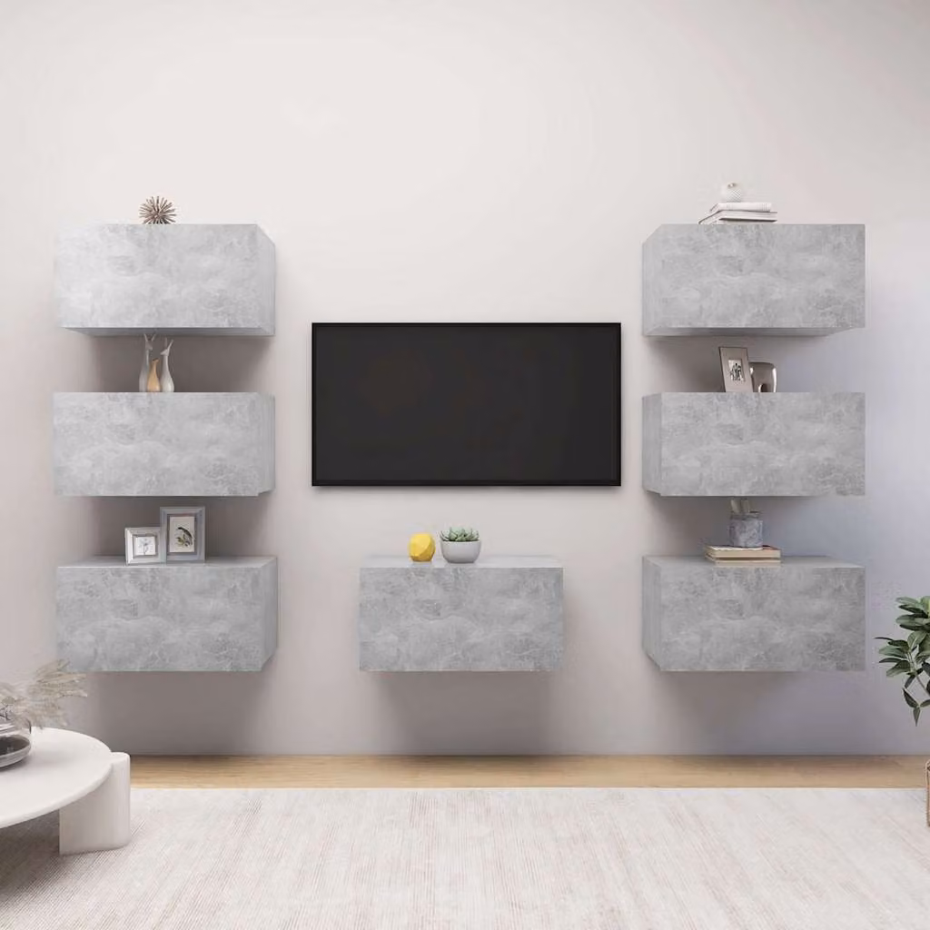 Set di 7 mobili porta TV vidaXL in legno e MDF, colore grigio, L/P/H: 30,5 x 30,0 x 60,0 cm
