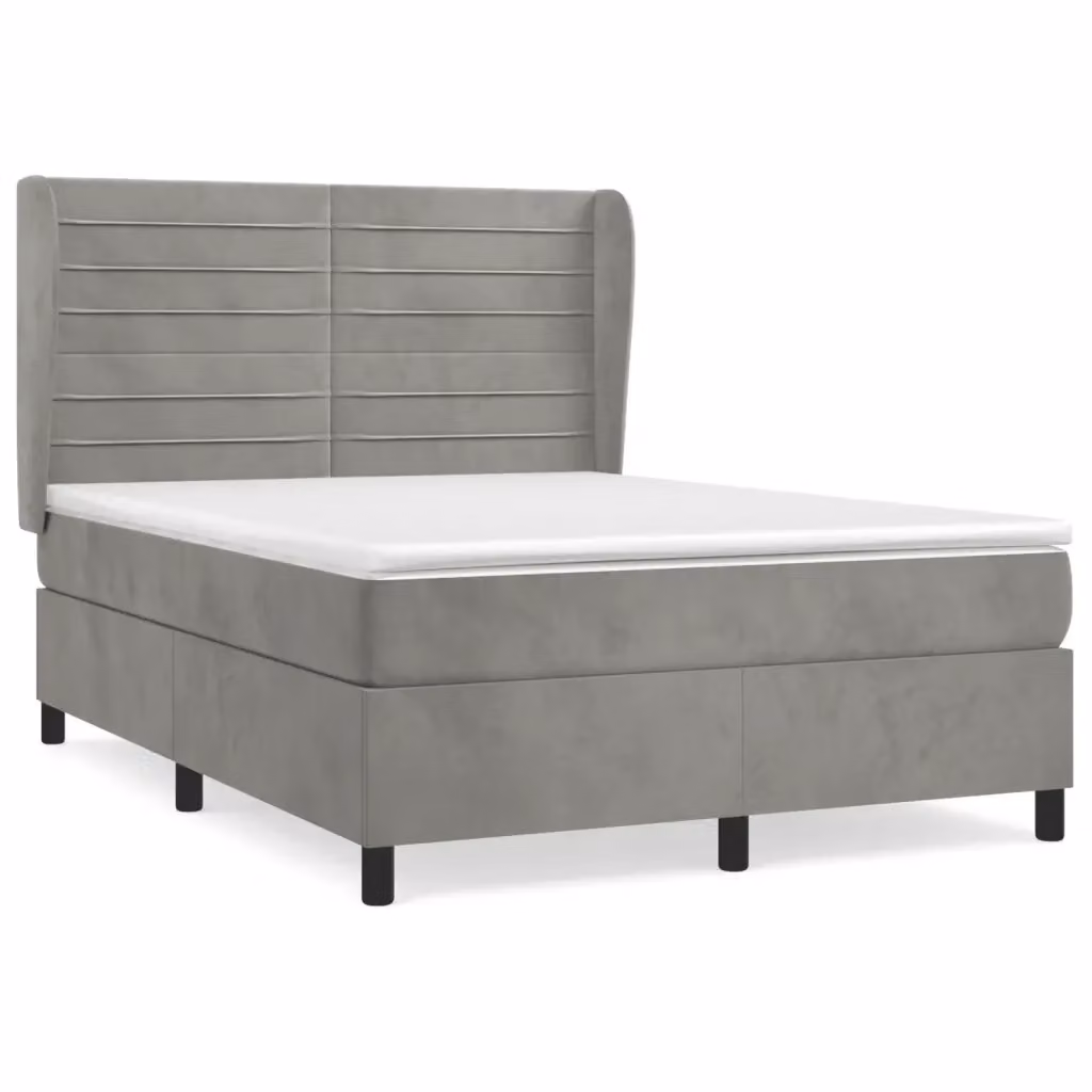 Letto Ibrido con Giroletto a Molle e Materasso vidaXL in Velluto Grigio e Bianco L/P/H: 140 x 200 cm – 2