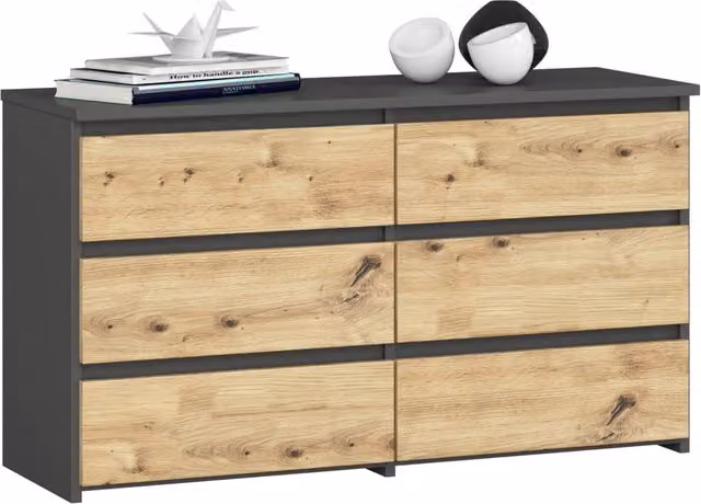 Cassettiera compatta AKORD CL100 Grigia Grafite con inserti in Quercia Artisan, L 100 cm, P 35 cm, H 57 cm