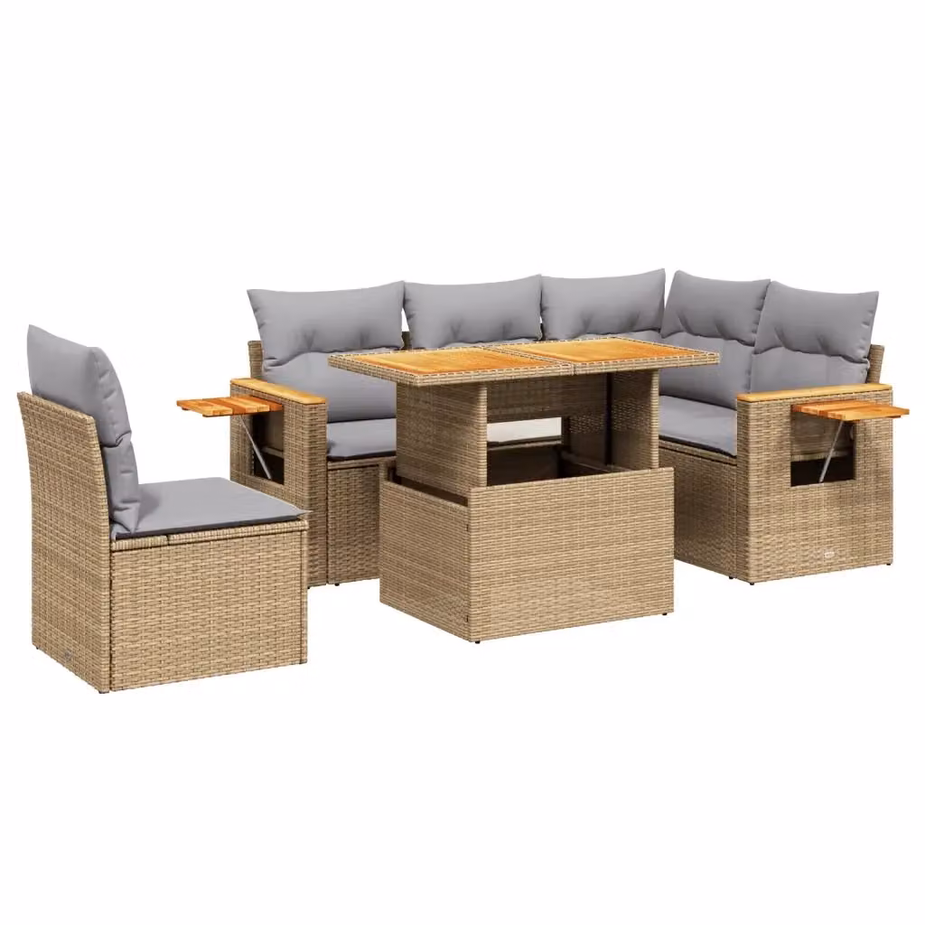 vidaXL Set Divano da Giardino 6 pz a L con Cuscini Beige in Polyrattan e Tavolino da Esterno – 2